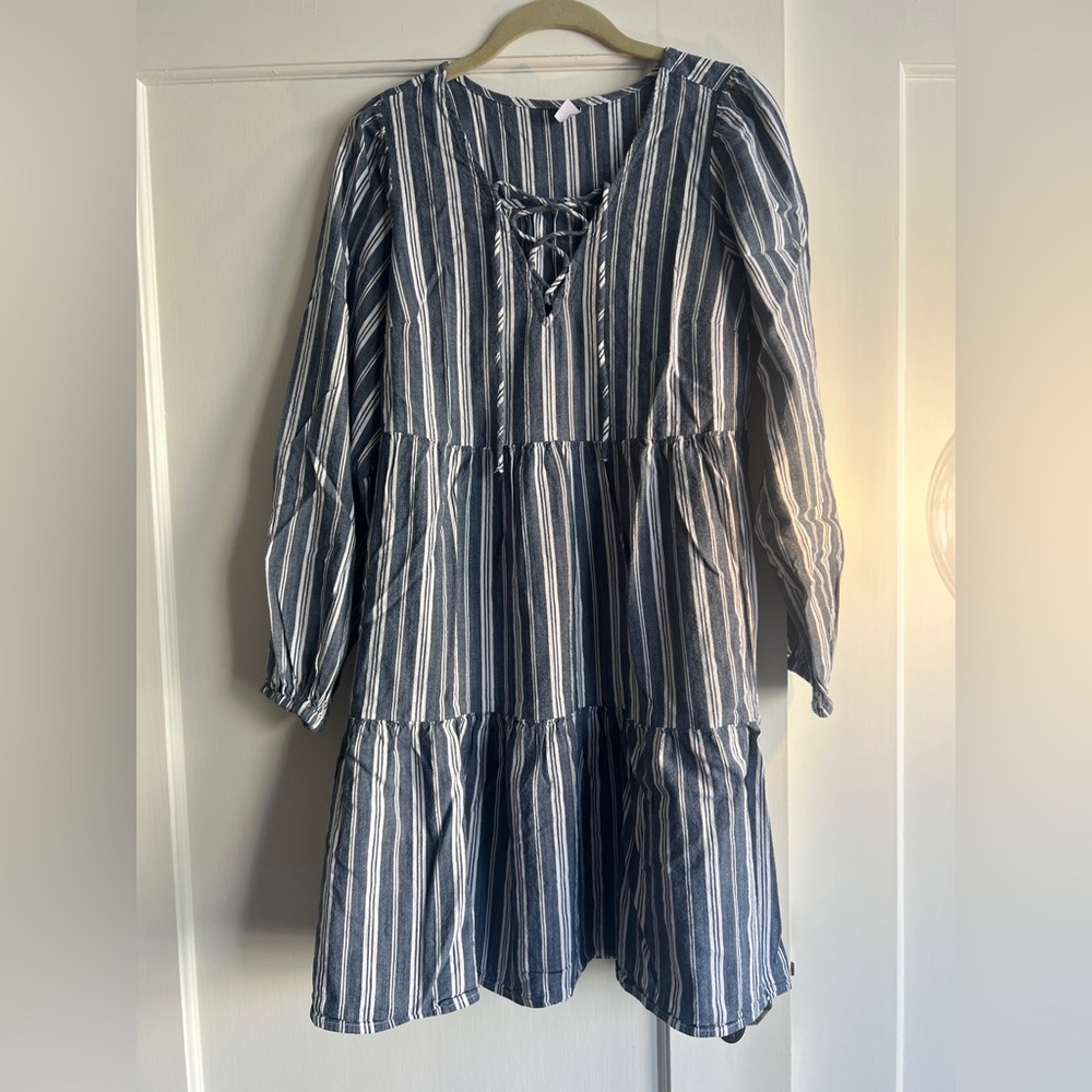 Old Navy Blue Striped Tiered Mini Dress - Size M - EUC